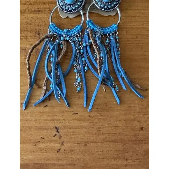 Statement Post Back Dangle Earrings Lot Colorful Boho Western Fringe Floral - Picture 5 of 16